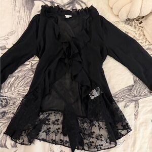 Urban Outfitters Black Ruffled Lace Blouse